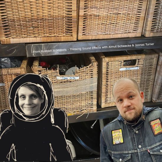 myself and Joonas Turner on a cover for an Amazefest talk called "from rubbish to millions - thinking sound effects with Almut Schwacke & Joonas Turner"