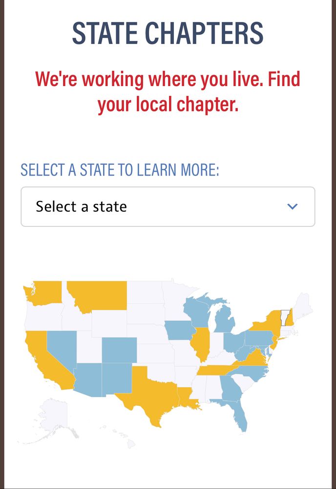 Map of states that have Mom’s Clean Air Force chapters and activities 