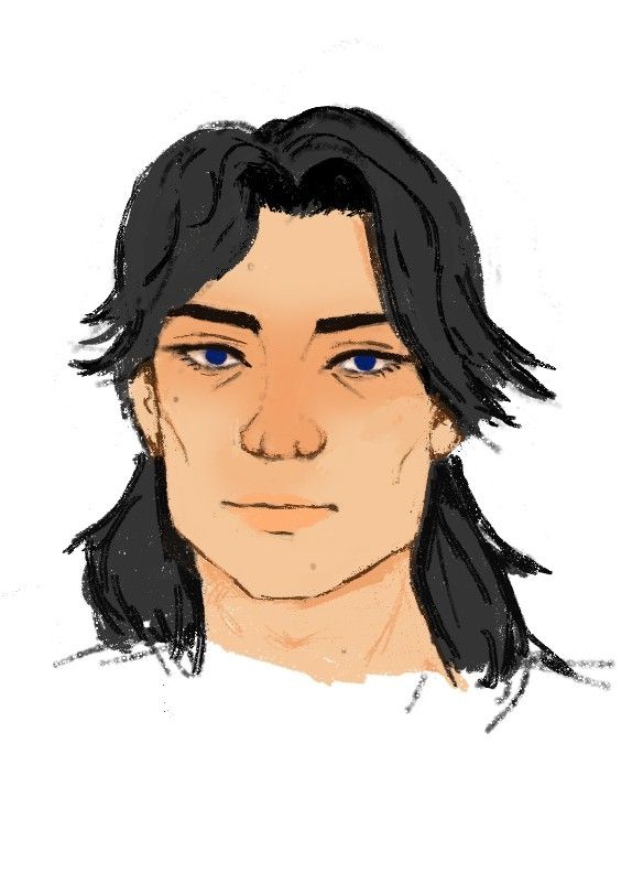 Anri, a young man with long, tied back black hair and blue eyes 