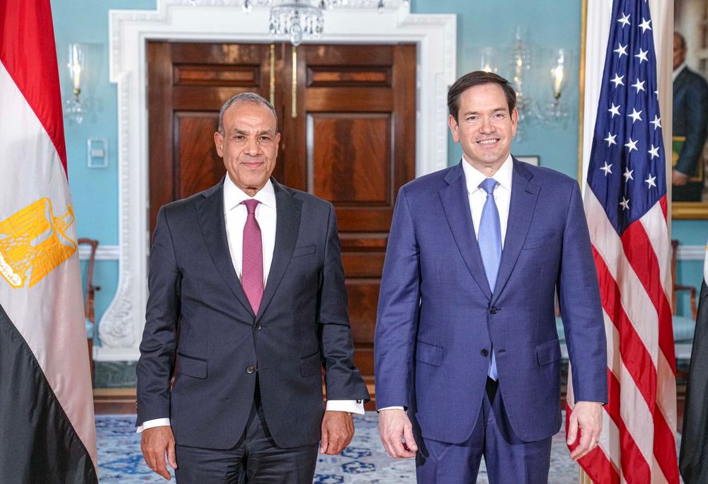 Secretary Marco Rubio meets with Egyptian Foreign Minister Badr Abdelatty at the Department of State in Washington, D.C., July 30, 2025. (Official State Department photo by Freddie Everett)