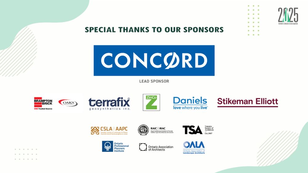 Graphic thanking sponsors of the 2025 Toronto Urban Design Awards with sponsor logos displayed.