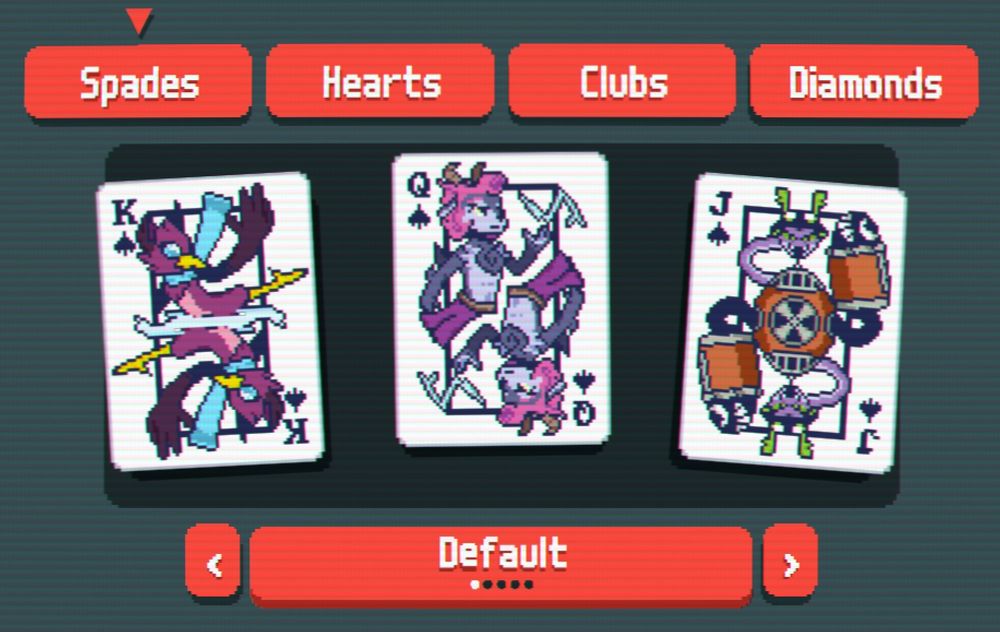 A set of retextured face cards in the spade suit inside the game Balatro, from left to right, Wrastor replacing the king, Absa replacing the queen, and Elliana replacing the jack.