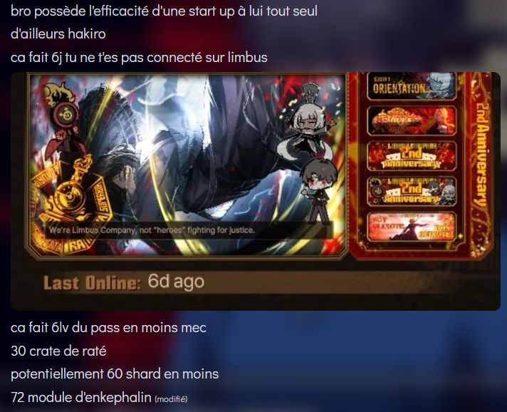 Ça vient attraper Hakiro parce qu'il a pas fait ses dailies depuis 6j