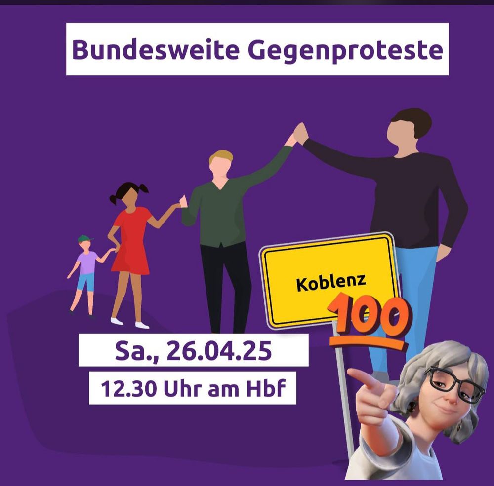 Volt Aufruf zur Gegendemonstration gegen Rechten in Koblenz am Samstag 26.04.25. Treffpunkt HBF KOBLENZ um 12:30 Uhr 