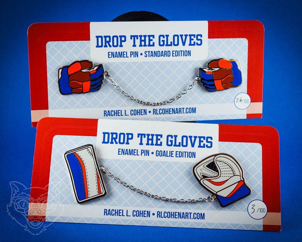 Collar clip enamel pins of hockey gloves and hockey goalie gloves