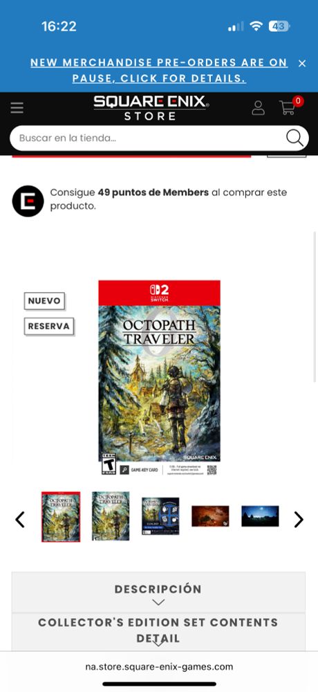 Captura de la tienda online de Square-Enix donde se ve que el Octopath 0 es una Game Key Card. 