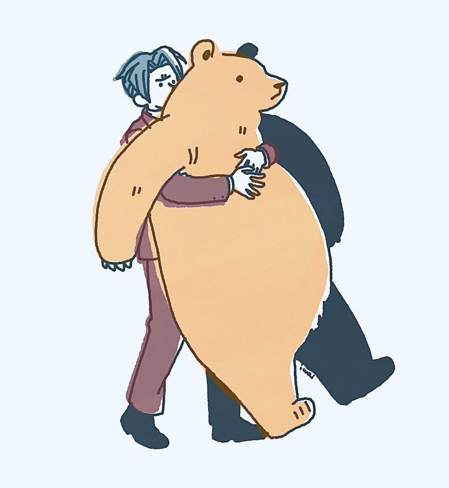 逆裁ファンアート
証拠品のクマのぬいぐるみを抱っこするミツルギ