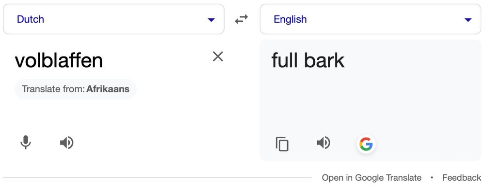 Google's Dutch to English translator: "volblaffen" is "full bark"