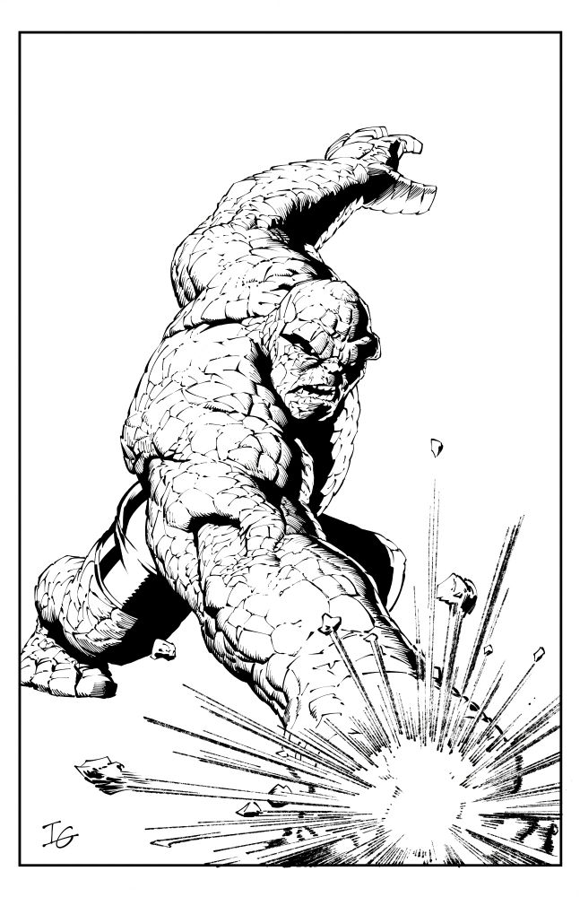 A digital ink drawing of The Thing from The Fantastic Four.