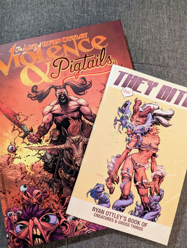 A photo of two Ryan Ottley artbooks.