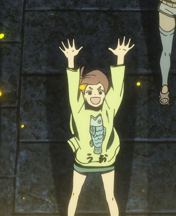 Momo Ayase from above with hands above her head going :D