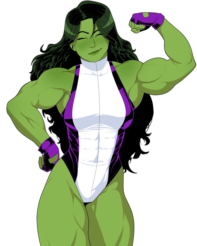 She-Hulk flexing with a smile