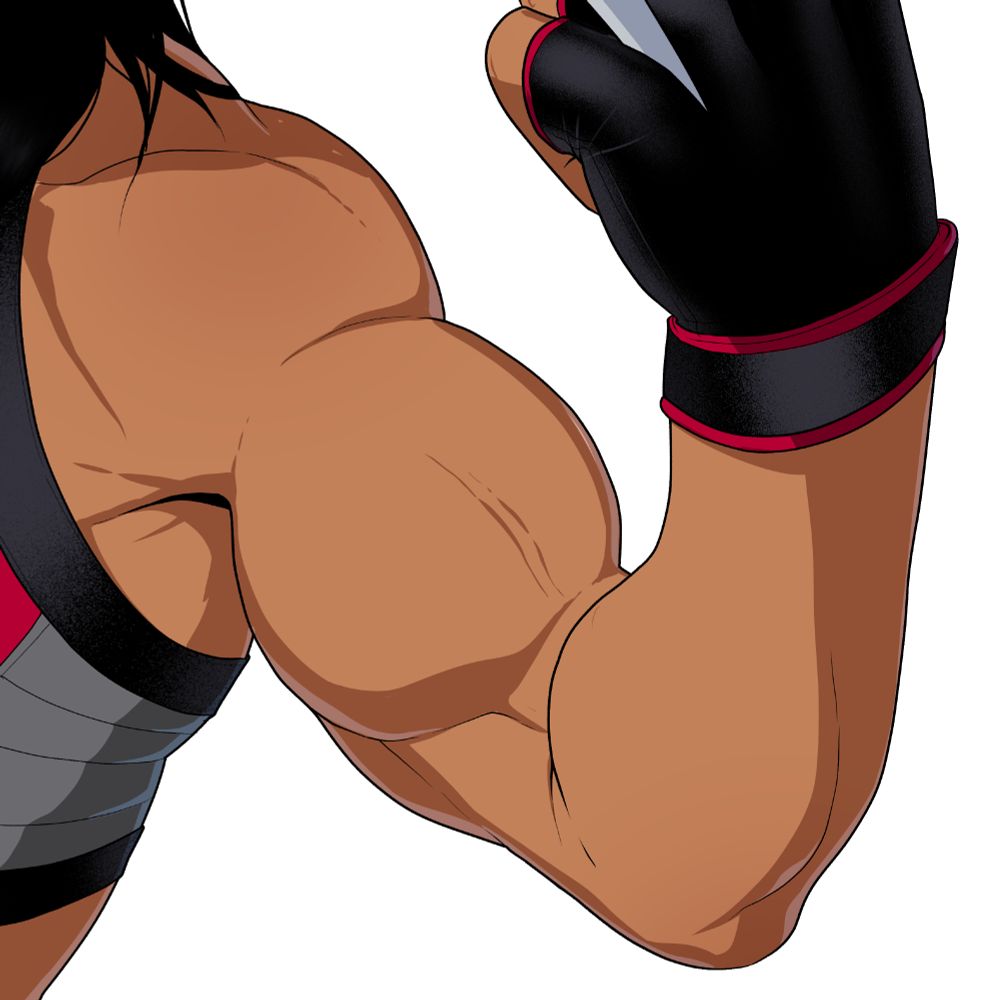 Close up on Laura Kinney's massive bicep flexing 