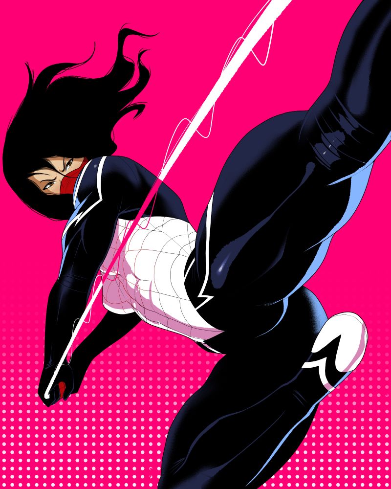 Cindy Moon in a swinging action pose. 