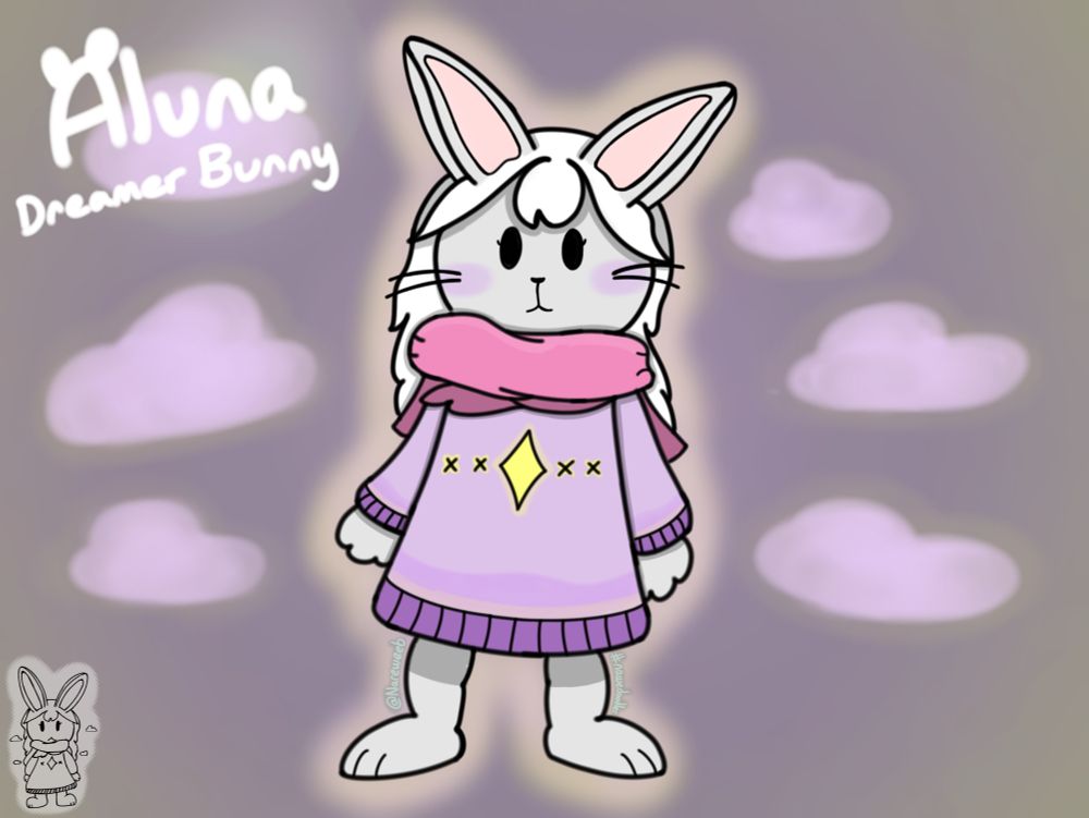 Fluffy bunny has become a Dreamer type. [Doodled on the 3rd-4th of December 2025.]

Inspired from one of my friend's Dreamer OC, I decided to re-imagine my bunny plushie, Aluna, to be part of this kind of species. And to be honest, I might keep her design as this from now on. With her outfit, I tried to follow along with other dreamer's appearances that was shown in the reference, it funnily resembles a bit of a mimiga appearance rather than a bunny outfit. While Aluna is not necessarily a clone of anyone, she will be the main guidance for Nare (and Candy if that is allowed) during their sleep. That doesn't mean Aluna can't be herself anymore, she still has her own individuality, but as mentioned, she is there to (mainly) help Nare (and/or Candy) anytime. Above all, this was a cute idea that I decided to draw... while getting ready for final exams. :D

(For more info about this kind of species, check out the Pixiv page for its description.)