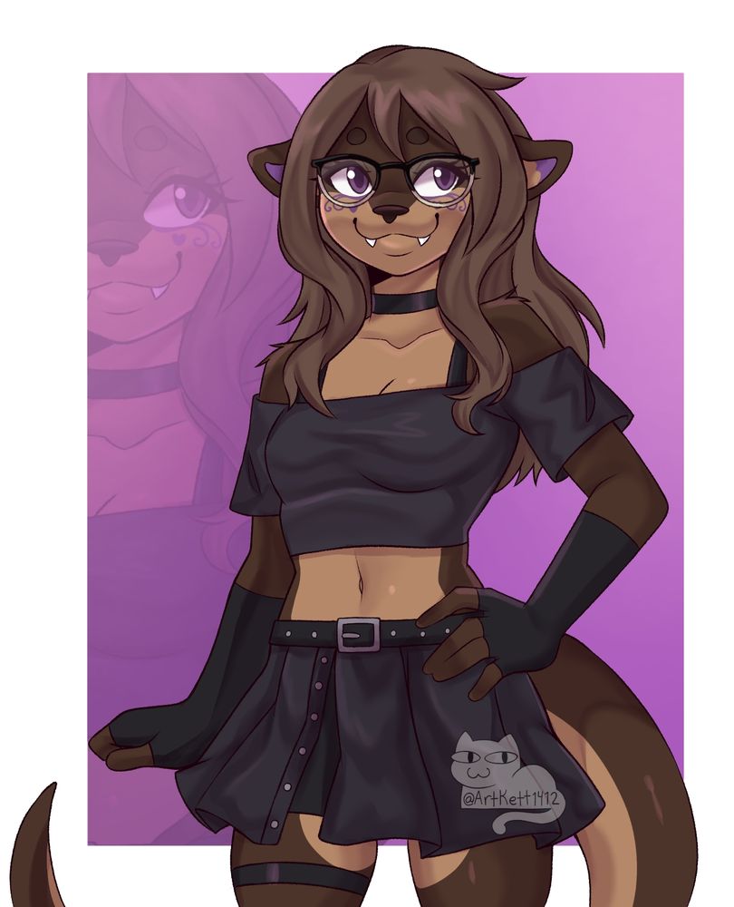 Halfbody commission for ProtoDream on Kofi of an otter girl 