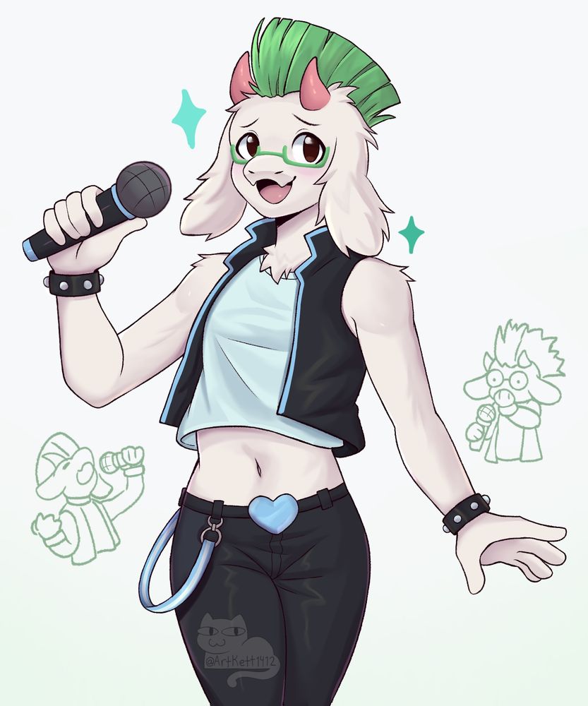 Drawing of one of Ralsei outfits from the Deltarune chapter 3 mini games, the music one specifically 