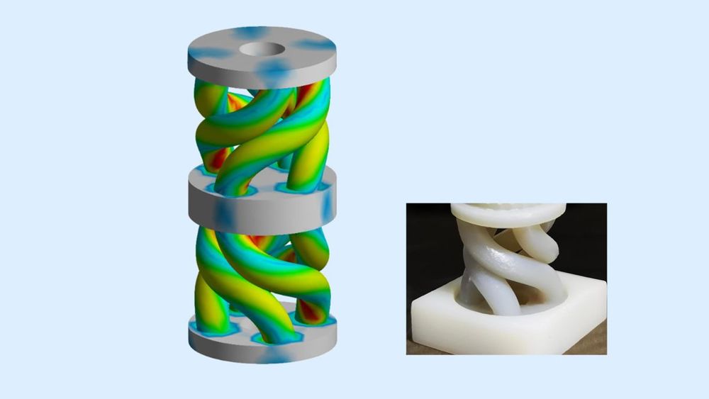 Das Modell stellt die spiralförmige Verformung des Metamaterials dar. Dank dieses Mechanismus lässt sich eine große Menge Energie speichern, ohne dass es zu Brüchen kommt