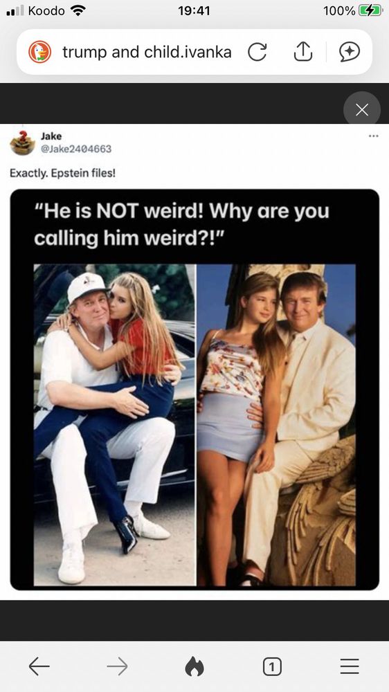 Trump in two pictures with his young teen daughter sitting on his lap n his hands on her not in a fatherly way