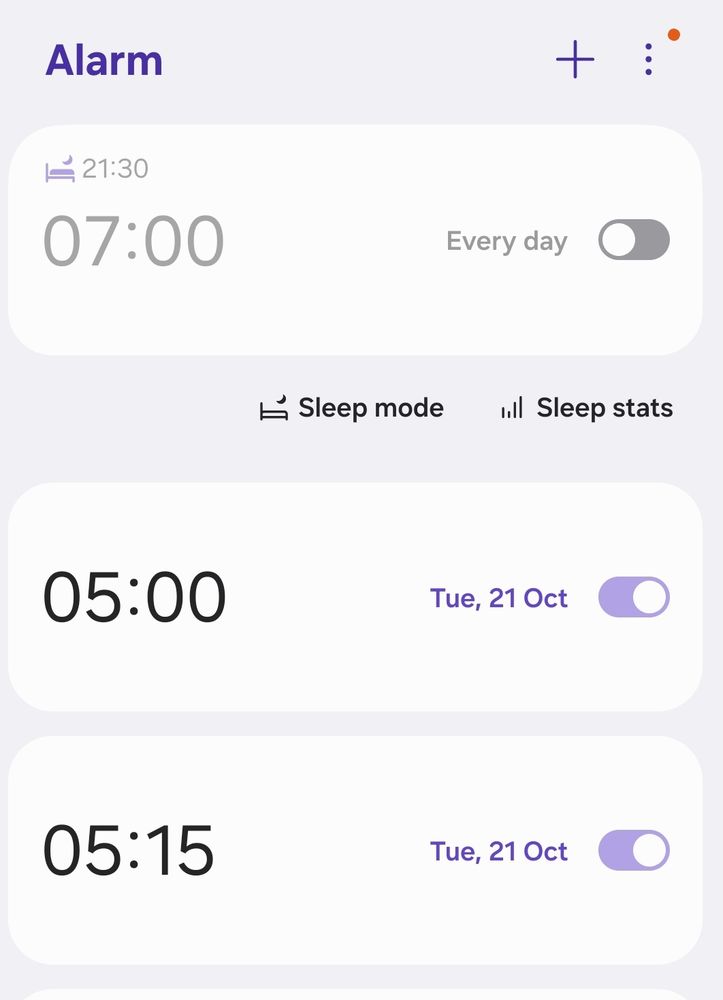 Alarms set for 5am and 5.15am