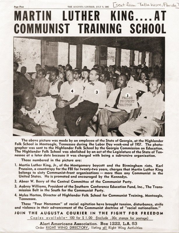 MARTIN LUTHER KING.... AT COMMUNIST TRAINING SCHOOL Article by the Augusta Courier