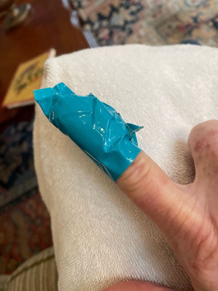 Sliced finger while chopping vegetables for soup.