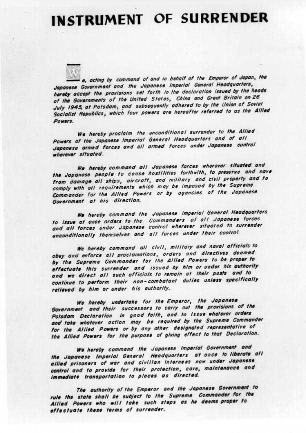 continue to perform their non-combatant duties unless specifically relieved by him or under his authority. We hereby undertake for the Emperor, the Japanese Government and their successors to carry out the provisions of the Potsdam Declaration in good faith, and to issue whatever orders and take whatever actions may be required by the Supreme Commander for the Allied Powers or by any other designated representative of the Allied Powers for the purpose of giving effect to that Declaration. We hereby command the Japanese Imperial Government and the Japanese Imperial General Headquarters at once to liberate all allied prisoners of war and civilian internees now under Japanese control and to provide for their protection, care, maintenance and immediate transportation to places as directed. The authority of the Emperor and the Japanese Government to rule the state shall be subject to the Supreme Commander for the Allied Powers who will take such steps as he deems proper to effectuate these terms of surrender.
