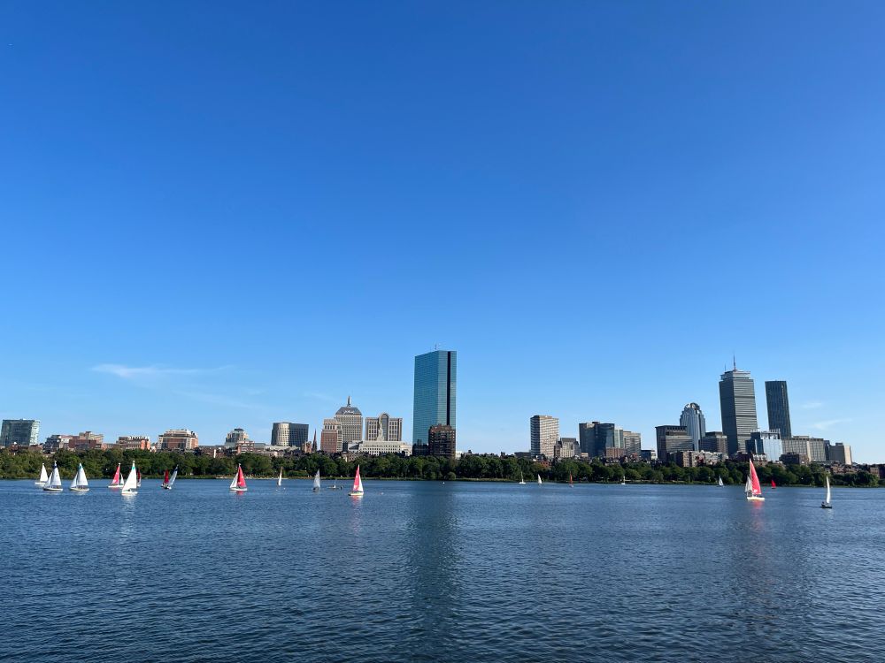 Boston from cambridge over the river with boats