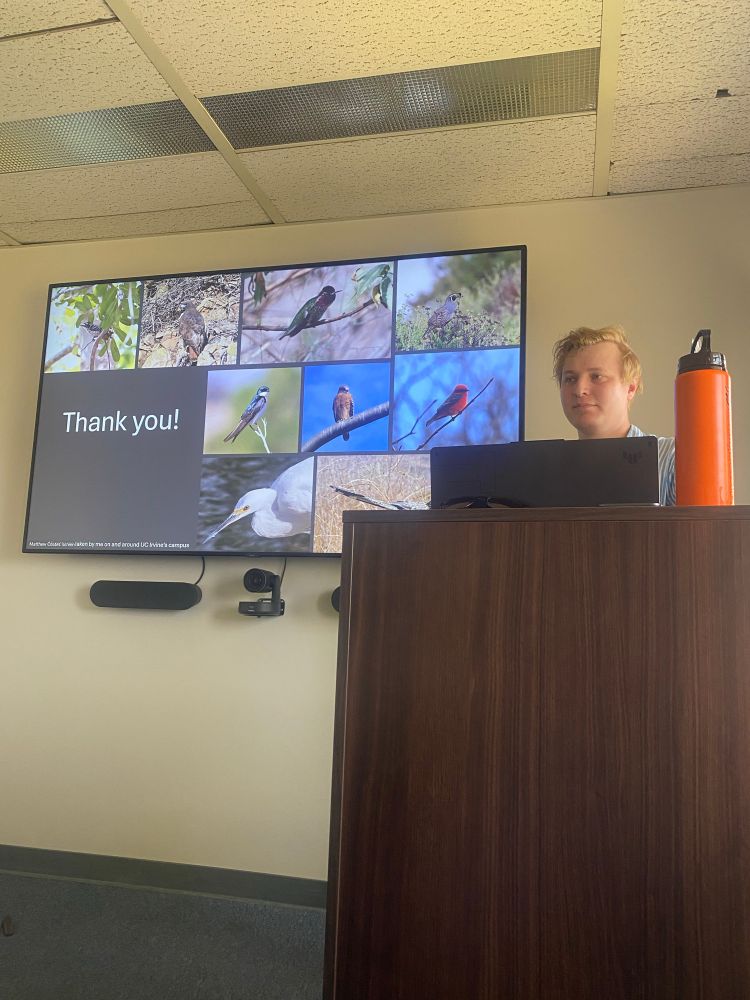 Final slide of PhD defense with pictures of birds I have taken around UC Irvine