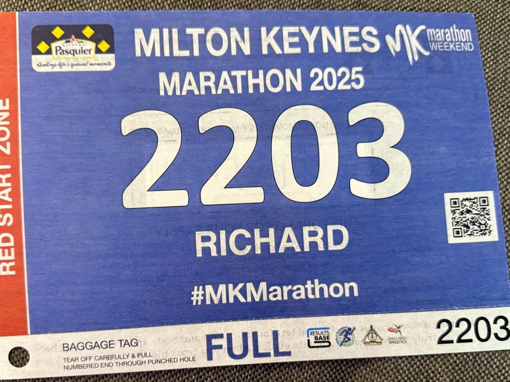Milton Keynes marathon bib number. 2203.