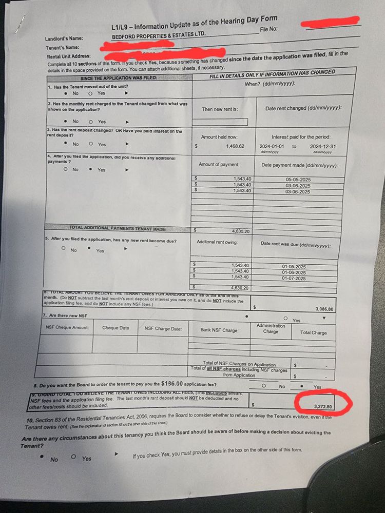 Court Hearing Documents Updated Owed Rent