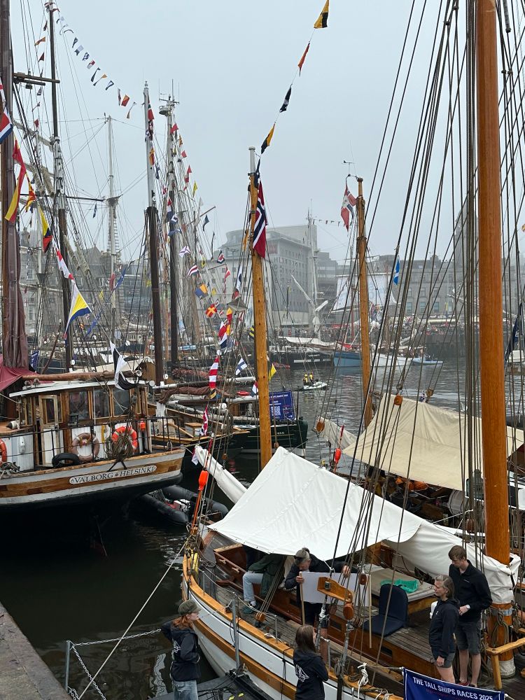 Shot of some of the tall ships in the Aberdeen harbour on a foggy day. 