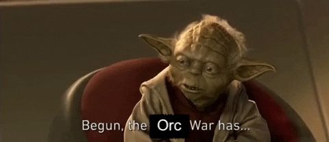 A screenshot of Yoda saying "begun the clone war has" but it's photoshopped to say begun the Orc War has