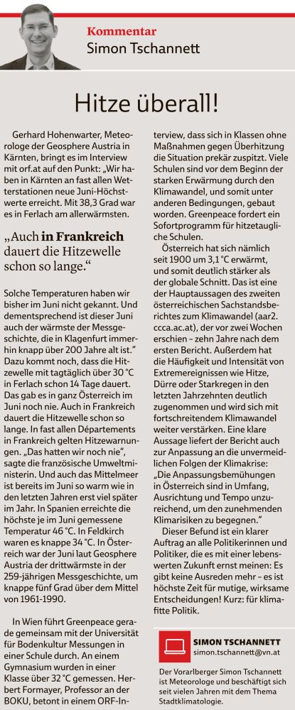 Hitze überall! Kolumne Vorarlberger Nachrichten Juli 2025