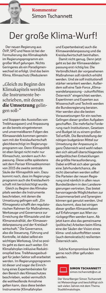 Der große Klima-Wurf! Kolumne VN Vorarlberger Nachrichten März 2025