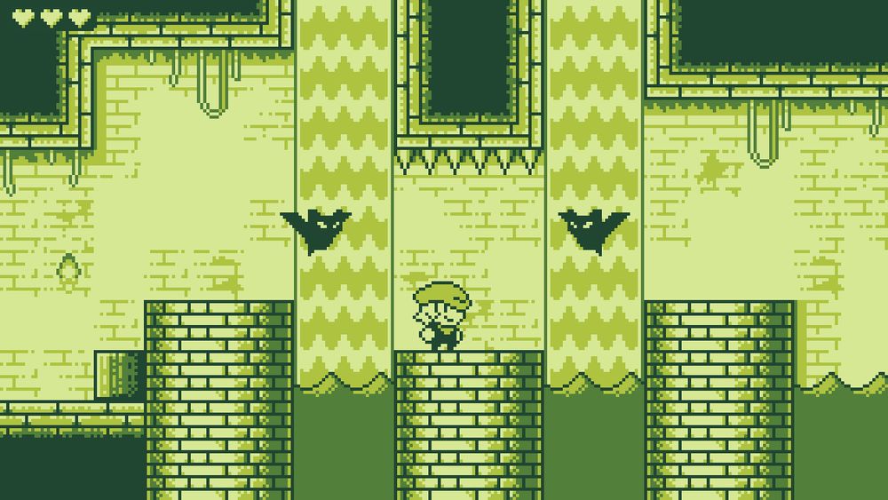 Screenshot from original Tiny Dangerous Dungeons from 2013, with Game Boy style graphics.