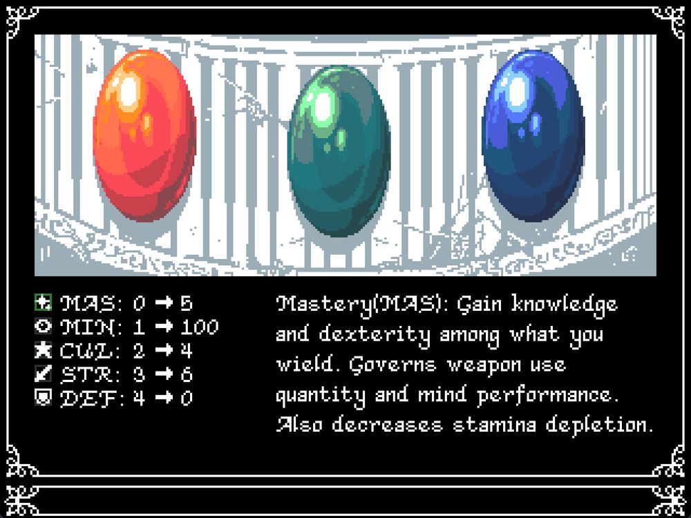 angel's nest screenshot showing the stat improvement menu.