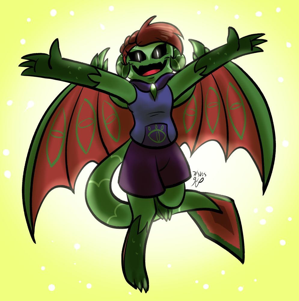 Ivy Dragon Cookie is happily leaping up in flight, arms outstretched.