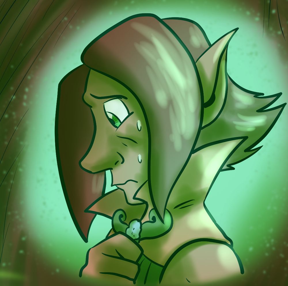 Preview image of the latest Court of Roses page. Gruvi, pre-ascension, looks scared.