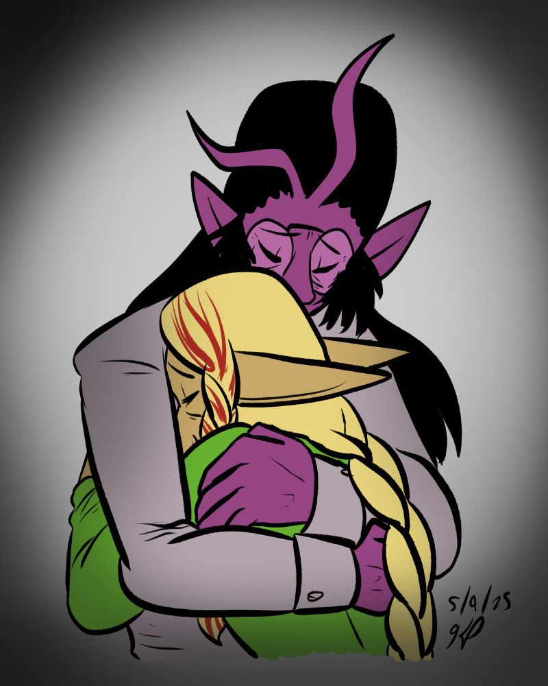 Merlow and Nocturne embrace emotionally.