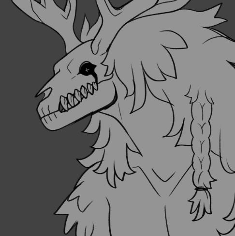 digital drawing of a strange monster with a skull for a face