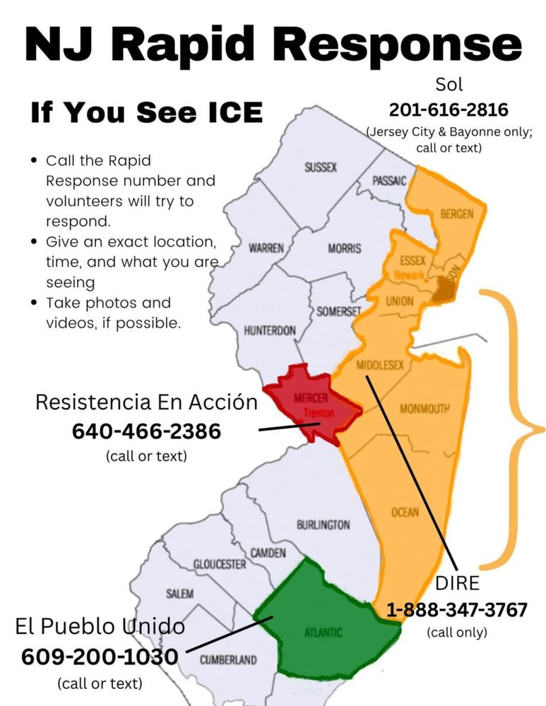 Rapid response numbers in NJ for ICE raids. DM for number for specific part of NJ.