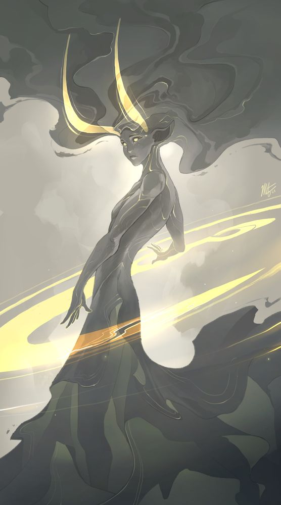 Brim. Ethereal smoke and billowing wisps with specks of lights shaped into more physical forms. 