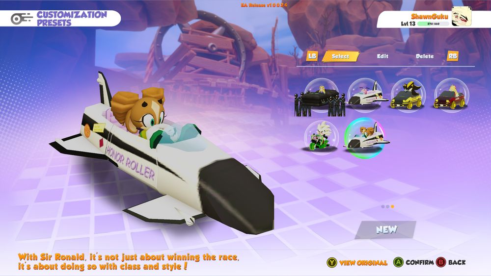 Millow Doe in the character select screen in The Karters 2: Turbo Charged