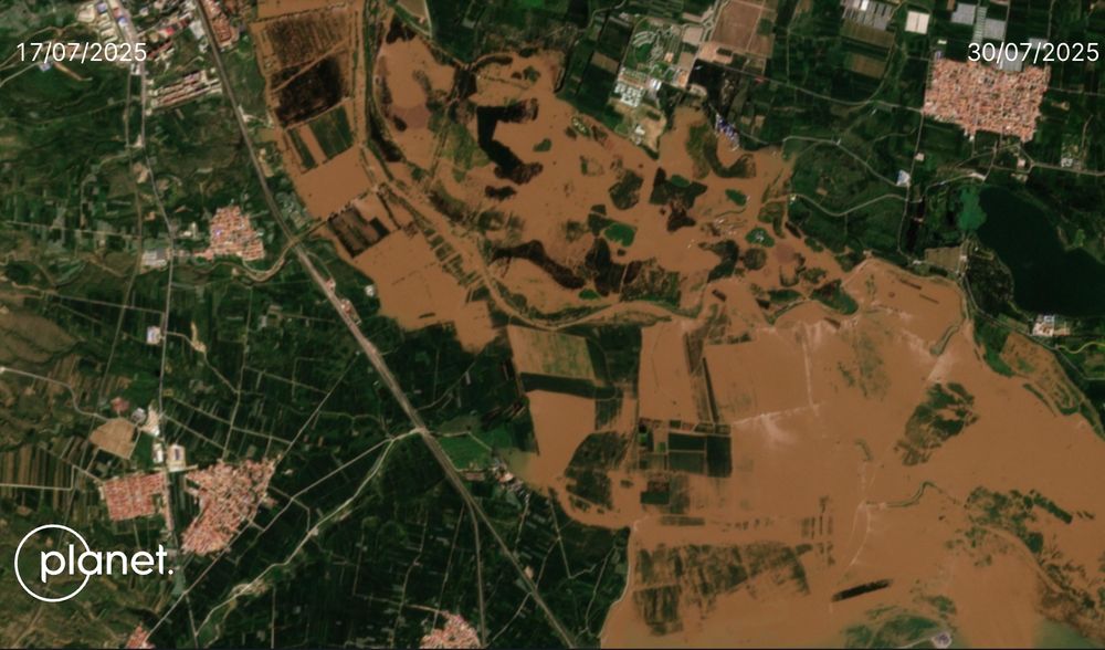 Jiuying Village, Hebei Province. Compares 17/07/2025 to 30/07/2025. Credit: Planet.
