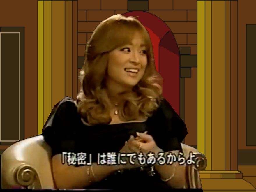 ayumi hamasaki in that one interview where she speaks english, but the background is replaced with one from the wand of gamelon intro