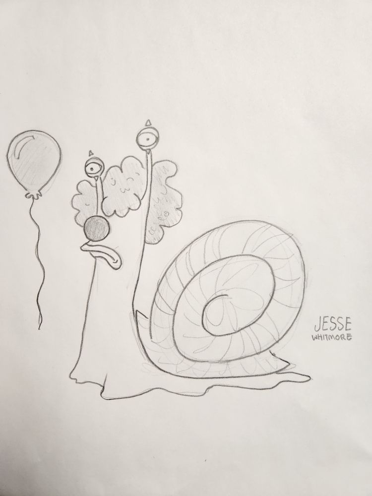 A drawing of a snail clown.