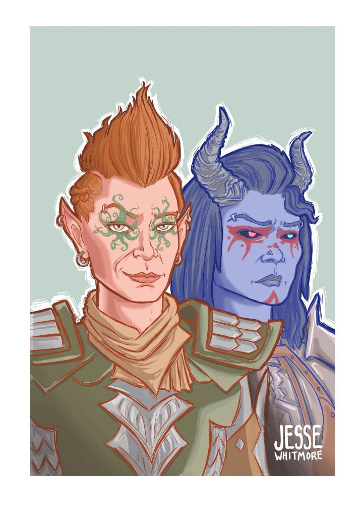 One of the first fanarts I did of Bow'ee and Asra. The line work and coloring are pretty rough. I wasn't sure how to draw digitally yet. 