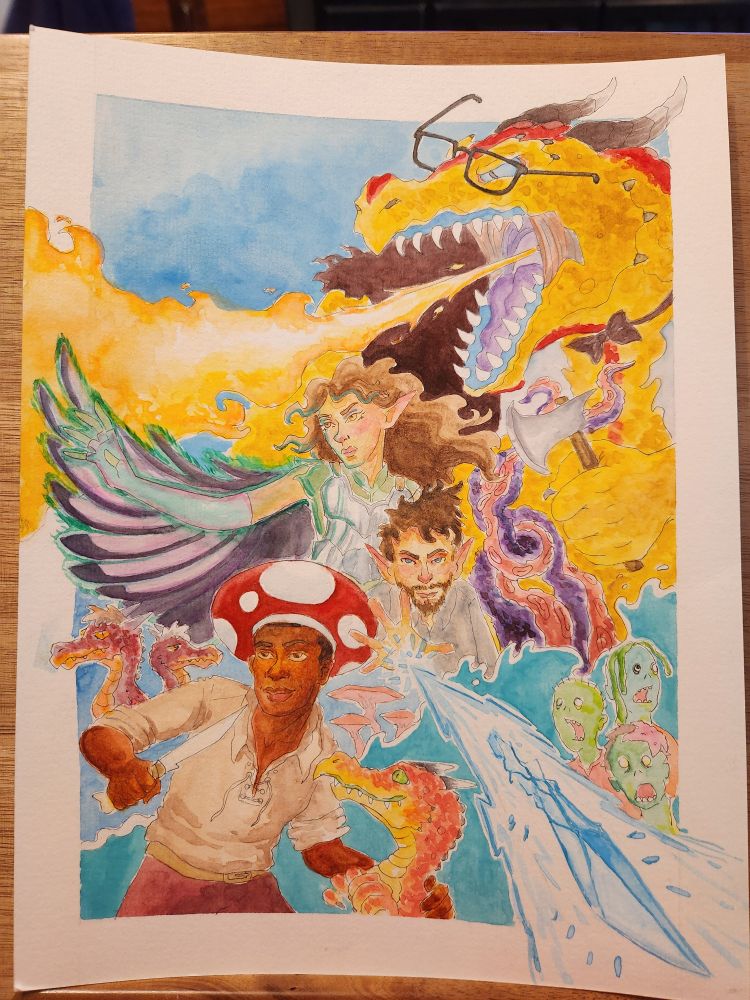 Wip of my illustration. The majority of watercolor is finished. This is before inking it. 