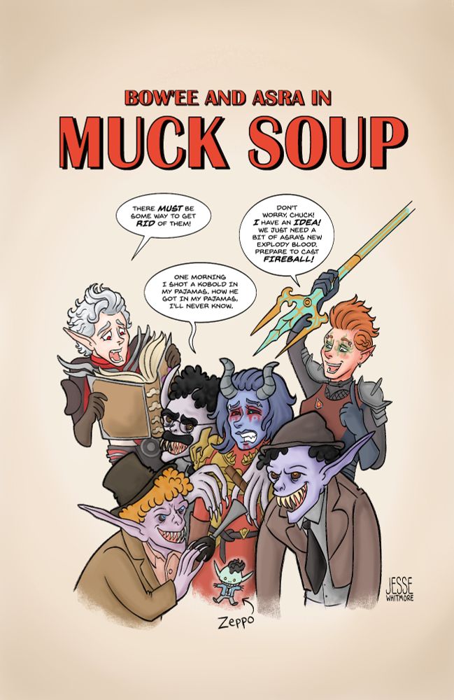 Bow'ee and Asra in a parody poster of 'Duck Soup'. The groovy ghouls are the marx brothers. 